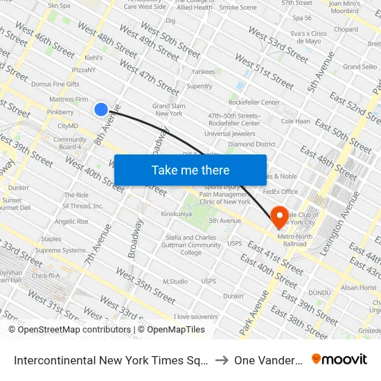 Intercontinental New York Times Square to One Vanderbilt map