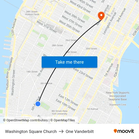 Washington Square Church to One Vanderbilt map