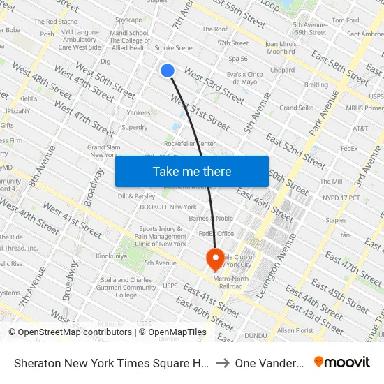 Sheraton New York Times Square Hotel to One Vanderbilt map