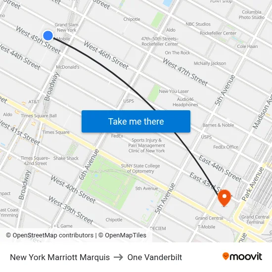 New York Marriott Marquis to One Vanderbilt map
