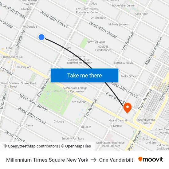 Millennium Times Square New York to One Vanderbilt map