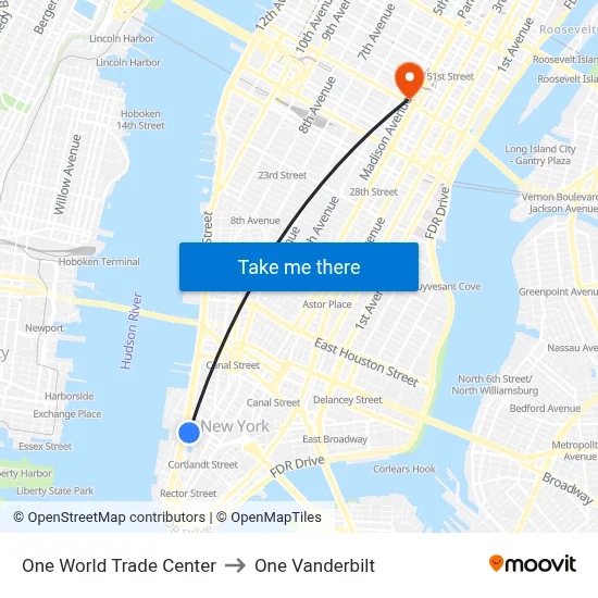 One World Trade Center to One Vanderbilt map