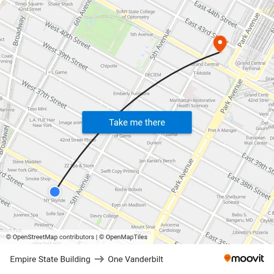 Empire State Building to One Vanderbilt map