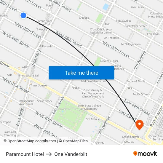 Paramount Hotel to One Vanderbilt map