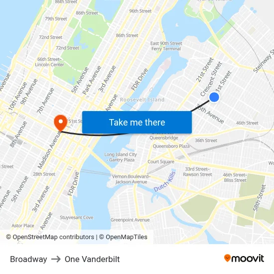 Broadway to One Vanderbilt map