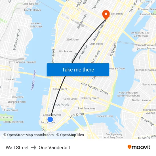 Wall Street to One Vanderbilt map