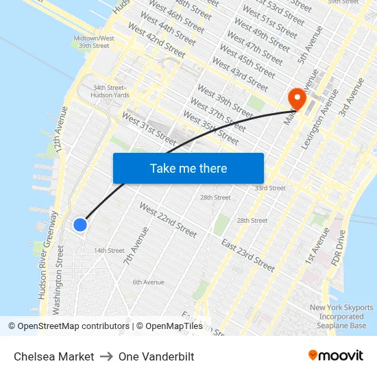 Chelsea Market to One Vanderbilt map