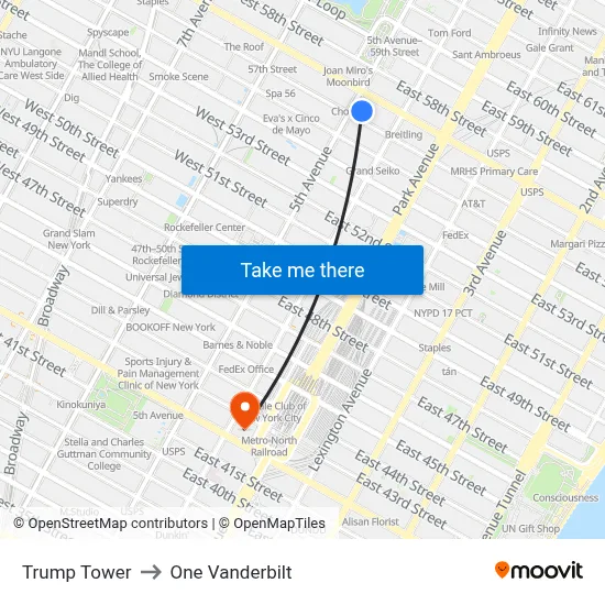 Trump Tower to One Vanderbilt map