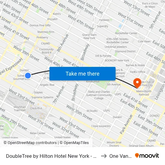 DoubleTree by Hilton Hotel New York - Times Square South to One Vanderbilt map