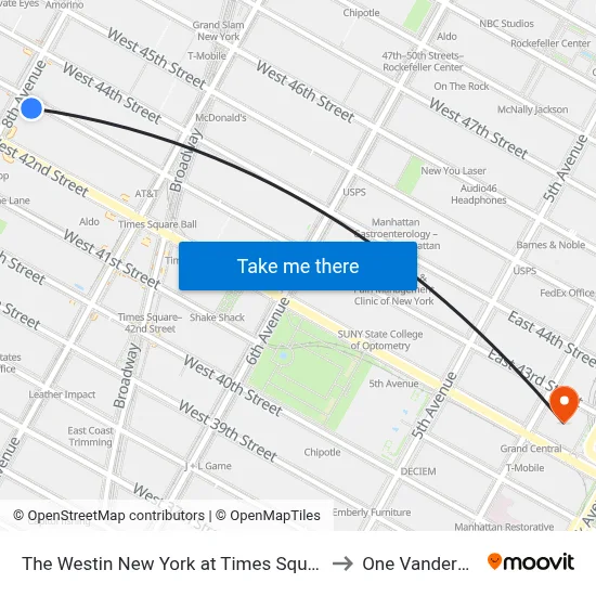 The Westin New York at Times Square to One Vanderbilt map