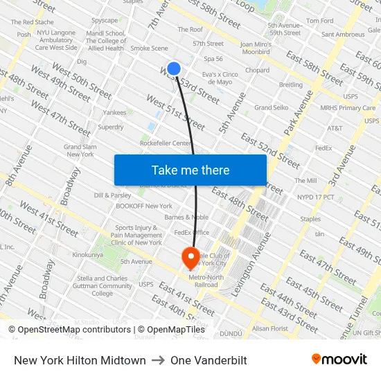 New York Hilton Midtown to One Vanderbilt map