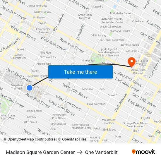 Madison Square Garden Center to One Vanderbilt map