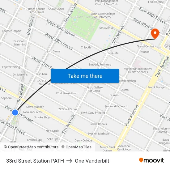 33rd Street Station PATH to One Vanderbilt map