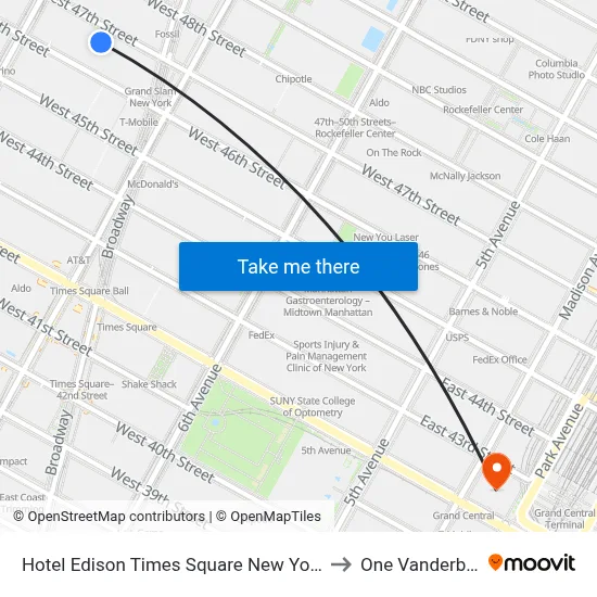 Hotel Edison Times Square New York to One Vanderbilt map