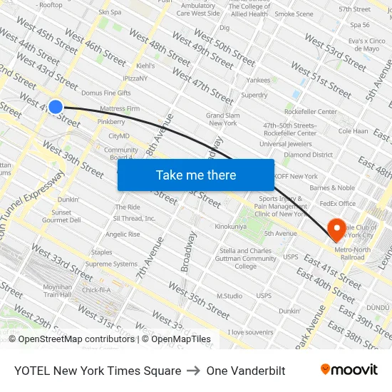 YOTEL New York Times Square to One Vanderbilt map