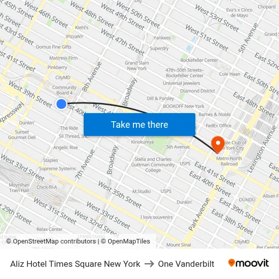 Aliz Hotel Times Square New York to One Vanderbilt map