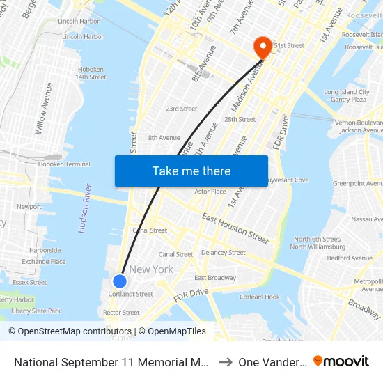 National September 11 Memorial Museum to One Vanderbilt map