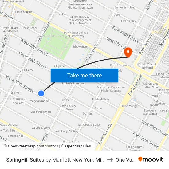 SpringHill Suites by Marriott New York Midtown Manhattan Fifth Avenue to One Vanderbilt map