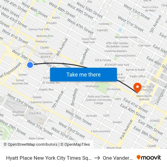Hyatt Place New York City Times Square to One Vanderbilt map
