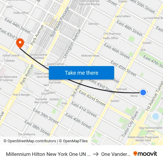 Millennium Hilton New York One UN Plaza to One Vanderbilt map