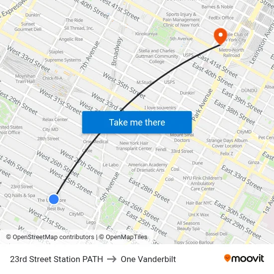 23rd Street Station PATH to One Vanderbilt map