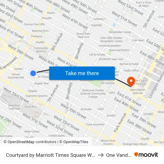 Courtyard by Marriott Times Square West New York to One Vanderbilt map
