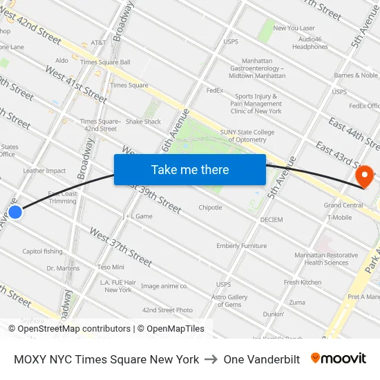 MOXY NYC Times Square New York to One Vanderbilt map