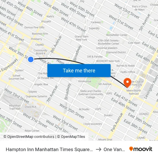 Hampton Inn Manhattan Times Square South New York to One Vanderbilt map