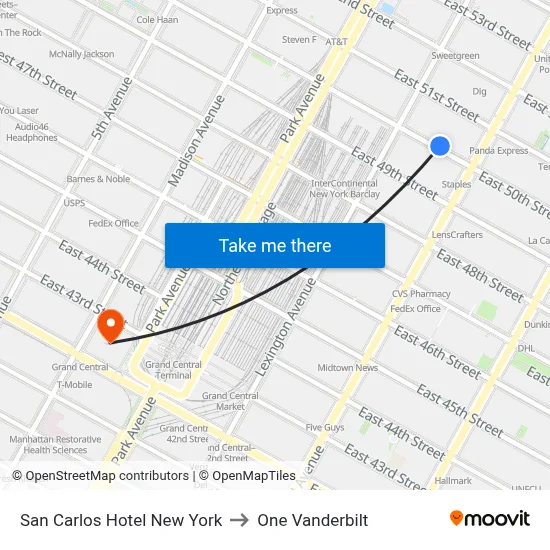 San Carlos Hotel New York to One Vanderbilt map