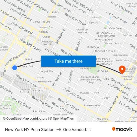 New York NY Penn Station to One Vanderbilt map