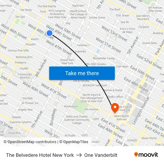 The Belvedere Hotel New York to One Vanderbilt map