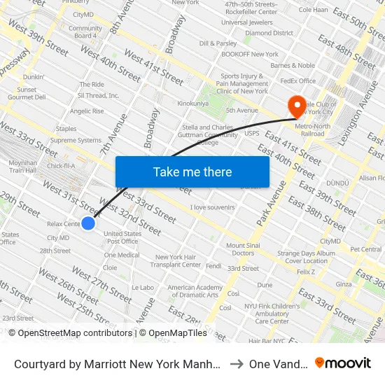 Courtyard by Marriott New York Manhattan Chelsea to One Vanderbilt map