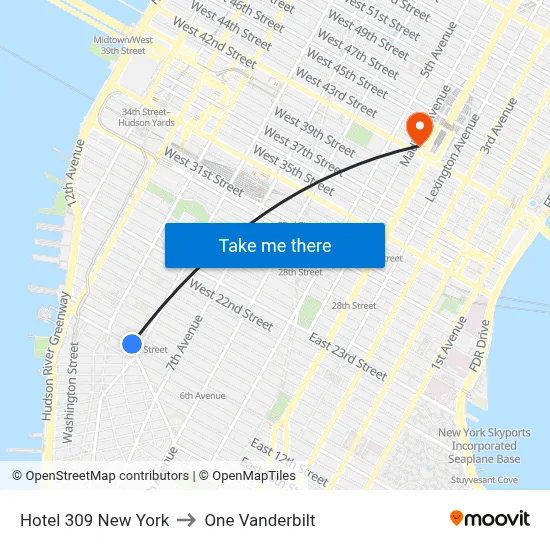 Hotel 309 New York to One Vanderbilt map