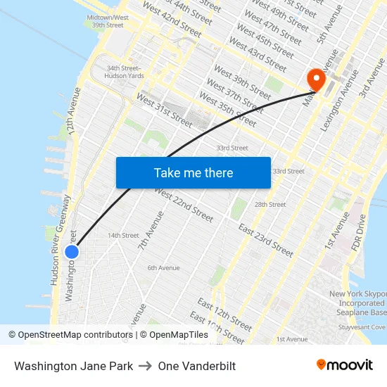 Washington Jane Park to One Vanderbilt map