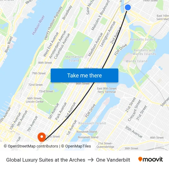 Global Luxury Suites at the Arches to One Vanderbilt map