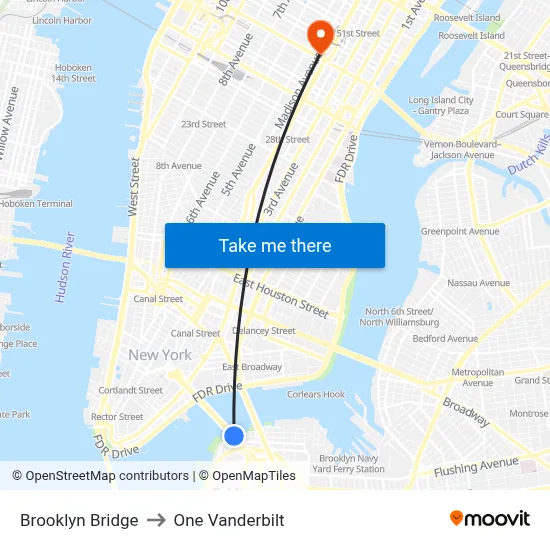 Brooklyn Bridge to One Vanderbilt map