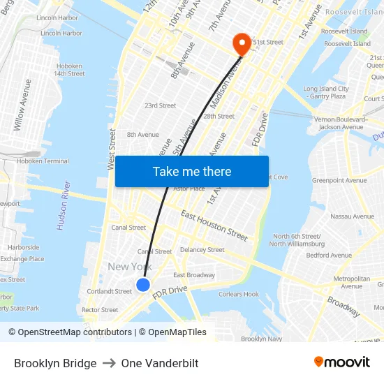 Brooklyn Bridge to One Vanderbilt map