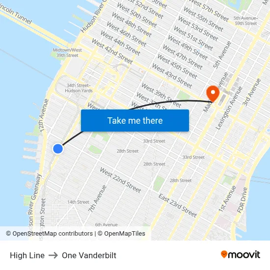 High Line to One Vanderbilt map