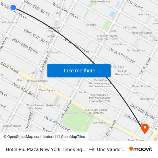 Hotel Riu Plaza New York Times Square to One Vanderbilt map