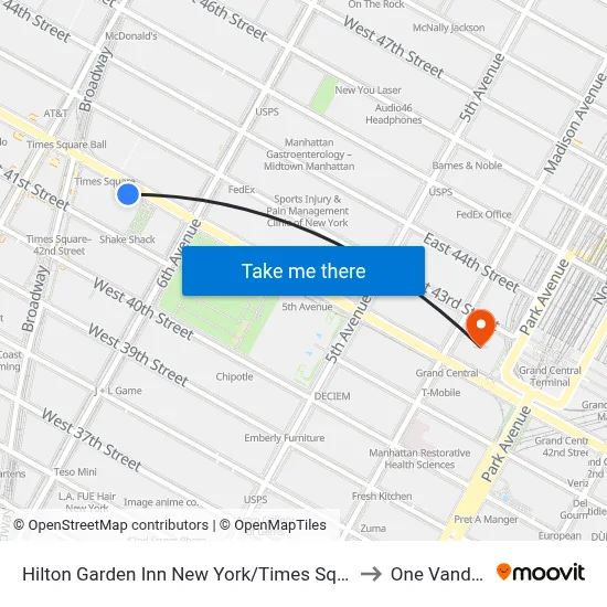 Hilton Garden Inn New York/Times Square Central to One Vanderbilt map