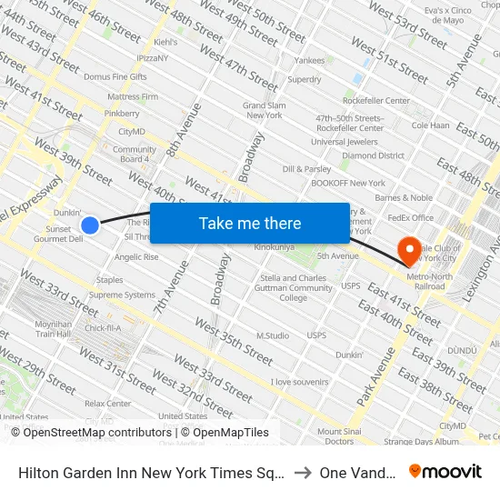 Hilton Garden Inn New York Times Square South to One Vanderbilt map