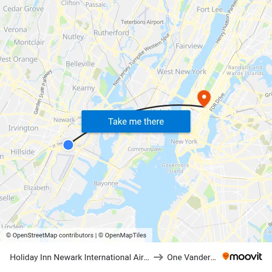 Holiday Inn Newark International Airport to One Vanderbilt map