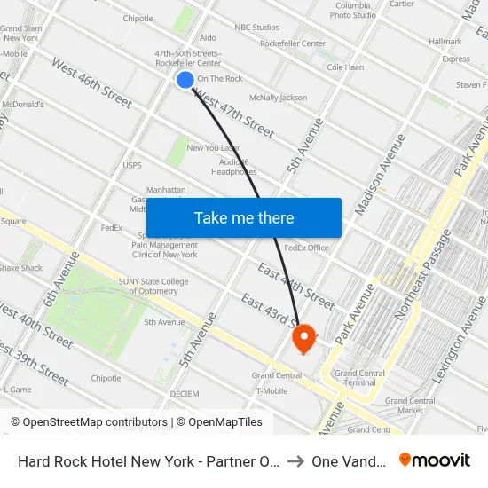 Hard Rock Hotel New York - Partner Of All Accor to One Vanderbilt map