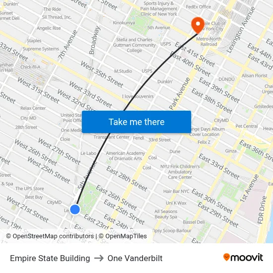 Empire State Building to One Vanderbilt map
