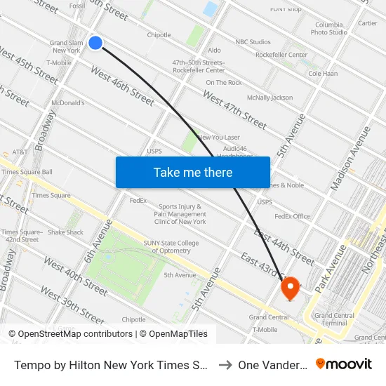 Tempo by Hilton New York Times Square to One Vanderbilt map