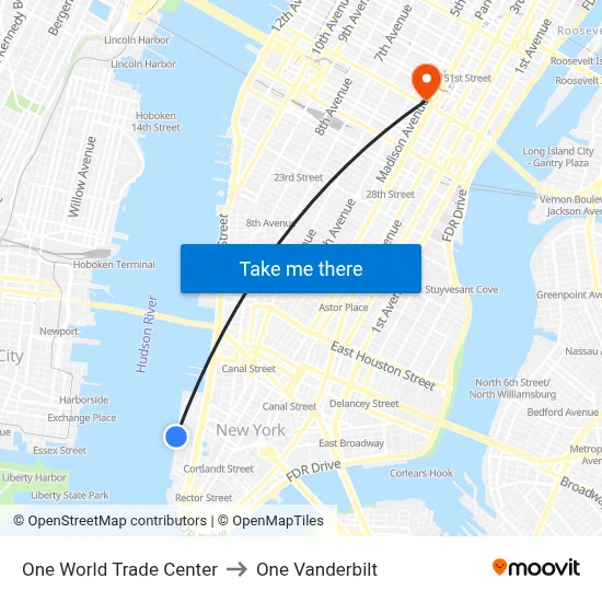One World Trade Center to One Vanderbilt map