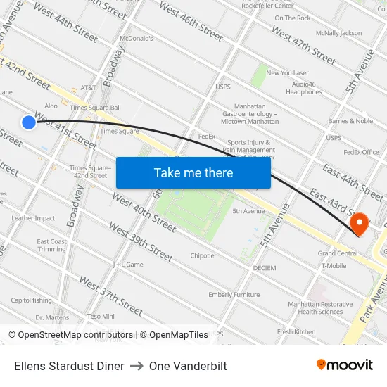 Ellens Stardust Diner to One Vanderbilt map