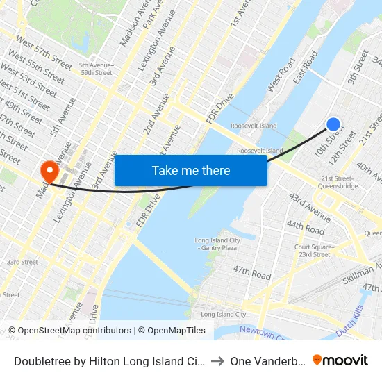 Doubletree by Hilton Long Island City to One Vanderbilt map