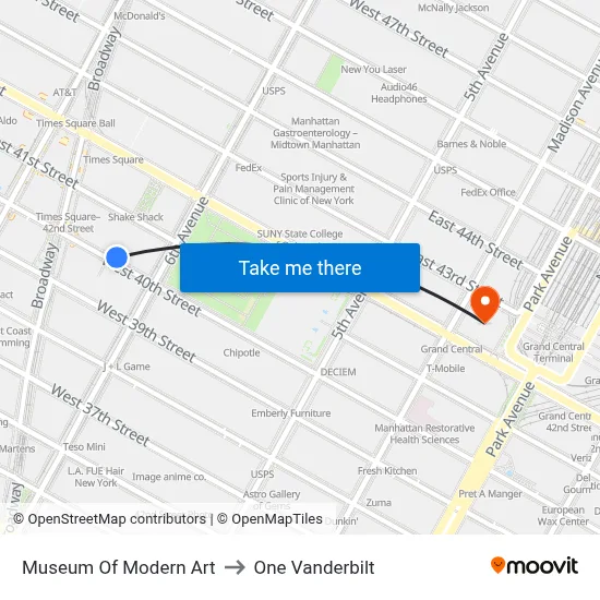 Museum Of Modern Art to One Vanderbilt map