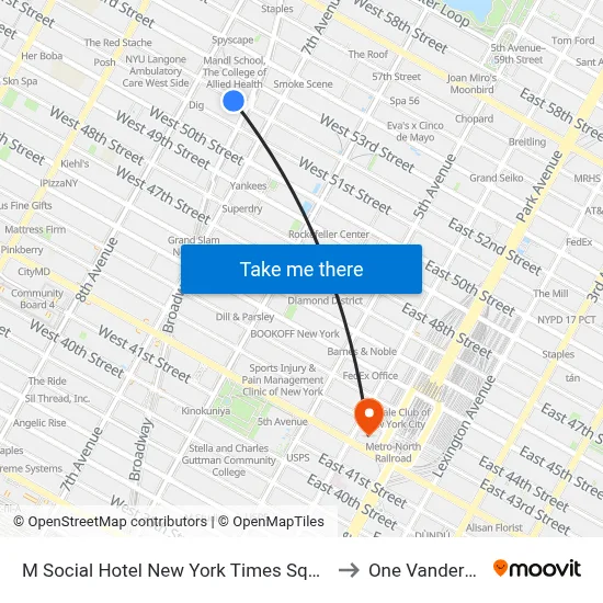 M Social Hotel New York Times Square to One Vanderbilt map